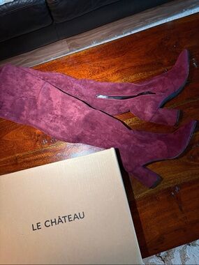 le chateau Over-the-Knee Suede Boots in Wine